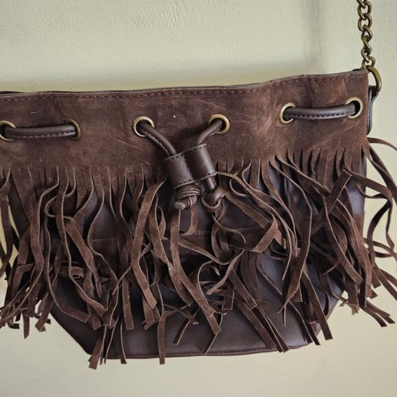 Signature Bohemian Hippie Brown Fringe Leather Blend Crossbody Bag - Picture 3 of 8